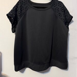 STYLUS Black Short Sleeve Women's Top with Cut-Out Details